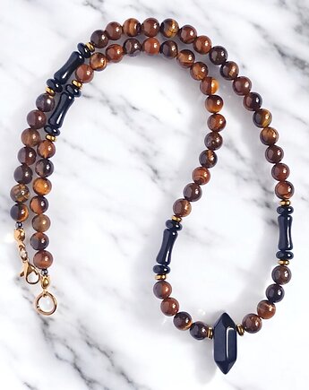 SUKCES, SIŁA, ODWAGA : naszyjnik męski : tygrysie oko, onyks