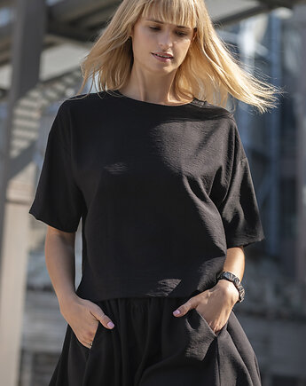 Wiskozowy t-shirt oversize - czarny, OhZuza