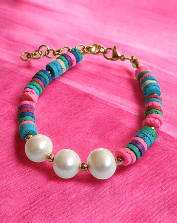 SUMMER COLLECTION : bransoletka : PERŁY i lawa, kaktusia