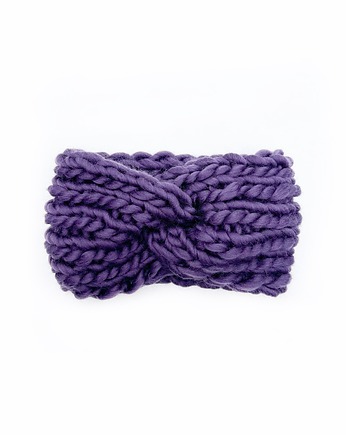 Fioletowa opaska turban z grubej wełny peruwiańskiej, Holy Alpaca Knit