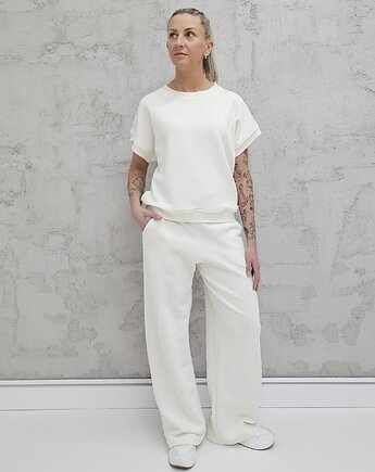 Chiara oversizowy komplet bezrękawnik i spodnie wide leg Cream, Ablush