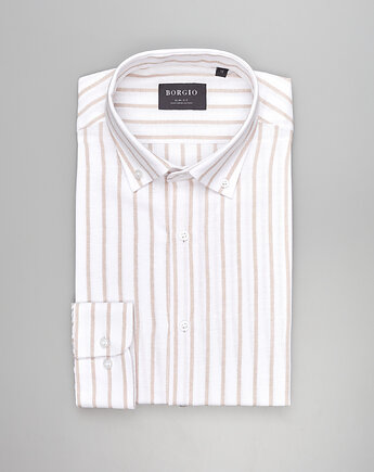 Koszula w paski passa 00543 długi rękaw biały slim fit, BORGIO