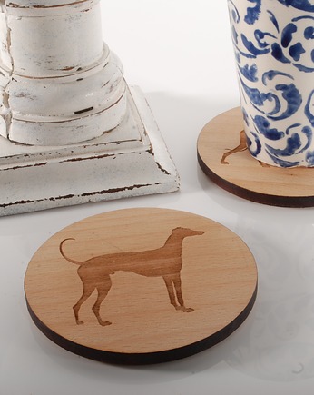 Zestaw 4 drewnianych podkładek pod kubek z motywem ras psów, MOOD for WOOD