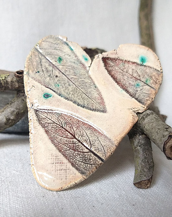 Ceramiczny magnes w stylu rustykalnym - serce w listki, Bea Fine Arts