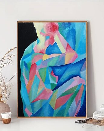 Obraz do salonu akt kobiecy naga kubiczna bryła, alice oil on canvas