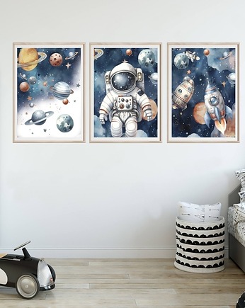 Plakaty Kosmos, Rakiety, Planety, Plakaty Na Ścianę Dla Dzieci 3 szt, Magnetyczne Studio