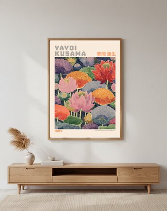 PLAKAT dekoracyjny , kwiaty Yayoi Kusama, łąka abstrakcyjna, black dot studio
