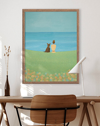 Z psem na łące - plakat 50x70 cm, minimalmill