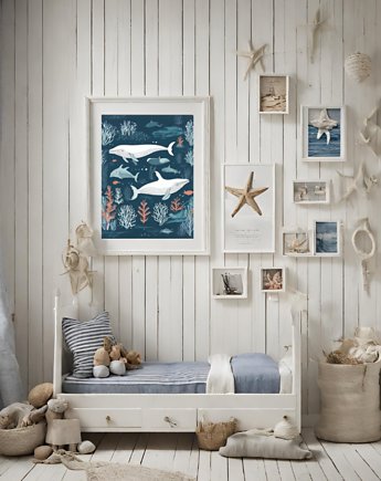 PLAKAT WIELORYB ilustracja morze morski, black dot studio