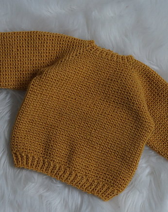 Sweterek z wełną alpaki musztardowy, OSOBY - Prezent dla noworodka