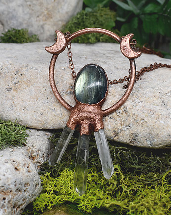 Miedziany wisior z labradorytem i kwarcem, Spirit Of Copper