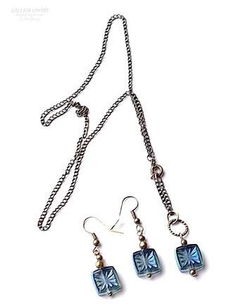 Komplet wisiorek i kolczyki w błękicie czeskie szkło miły prezent, Galeria Limart