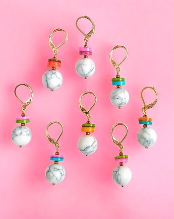 HOT TREND : kolczyki : summer collection : howlit 12mm, kolorowa muszla, kaktusia