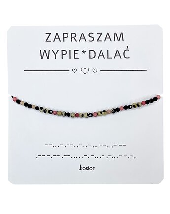 Bransoletka z alfabetem Morse Rodonit, Jaspis dalmatyński, Spinel, Turmalin, karolina kosior