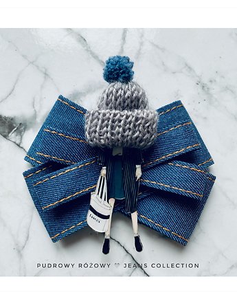 Jeansowa Broszka   z Lalką NOWOŚĆ, Pudrowy Różowy
