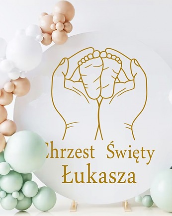 Naklejka na chrzest święty na ściankę koło 60 cm imię dziecka kolory, Magnetyczne Studio