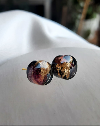 Okrągłe kolczyki sztyfty z różą, małe, Figa handmade accessories