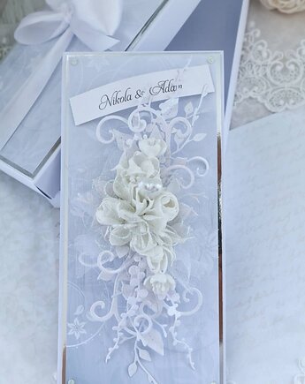 Elegancka kartka ślubna w pudełku, kartka ślubna personalizowana, Osobiste Prezenty