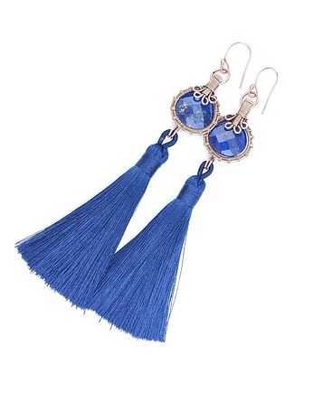 Długie kolczyki z lapis lazuli i chwostem, Blue Pearl Art