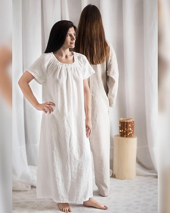 Lniana koszula nocna w stylu boho / maxi długość / 100% LEN / OVERSIZE, Linen State