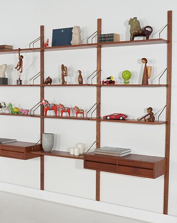 Regał modułowy Cado, fornir tekowy, duński design lat 60., Przetwory design