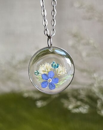Wieczne kwiaty srebrny wisiorek prawdziwe kwiaty naszyjnik niezapominajki