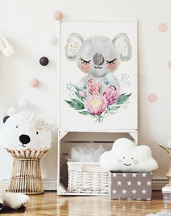 Miś Koala w kwiatach - plakat dla dziecka, OSOBY - Prezent dla 3 latka