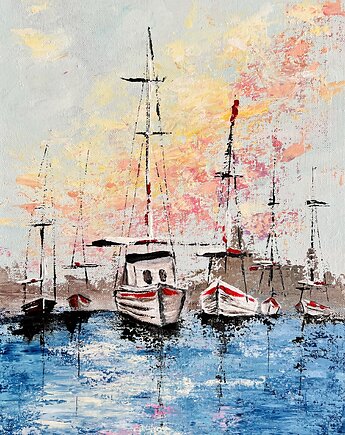 Łodzie Rybackie - akryl na płótnie 30 x 40, Bohemian Soul atelier by M.