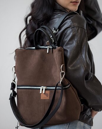 Plecak / torba 2 w 1 z nubuku ciemny brąz, Karolina Audycka