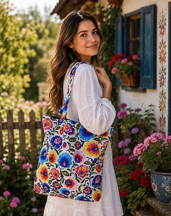 Torba na zakupy torba shopper shopperka torba zakupowa łowicz folk, Uszyciuch
