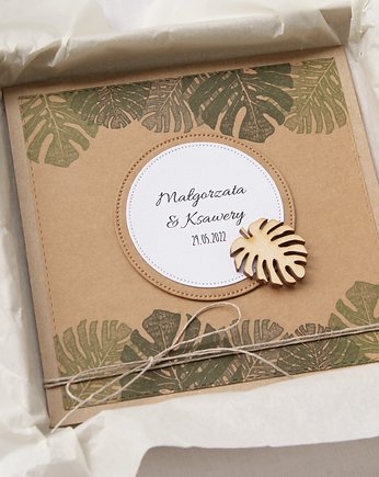 Monstera - kartka, personalizacja, pudełko, koperta, kaktusia