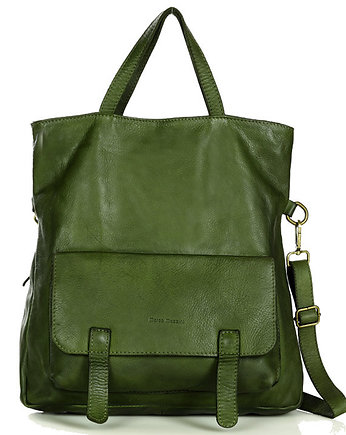 Skórzana torebka plecak z kieszenią z przodu - MARCO MAZZINI zielony, Marco Mazzini