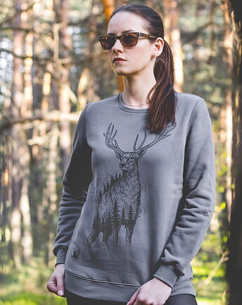 Bluza damska bez kaptura crewneck JELEŃ SZLACHETNY szara, Szwendam sie