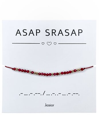 Bransoletka z alfabetem Morse Hematyt, Kwarc czerwony, karolina kosior