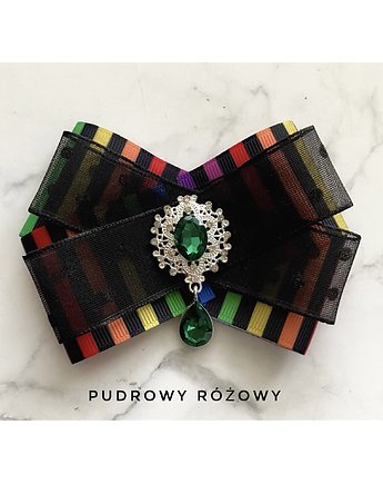 Kolorowa Broszka z zielonym kryształkiem  NOWOŚĆ, Pudrowy Różowy