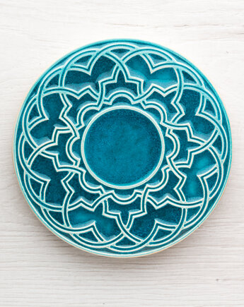 Podstawka geometryczna, turkusowa, pracowniazona