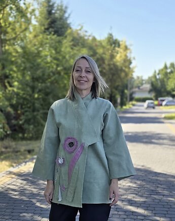 Kimono 100% len patchworkowy kwietny wzór., PinPin