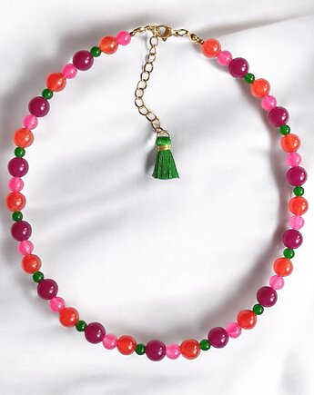 Choker : summer fruits : kolorowy jadeit : choker z kamieni, kaktusia
