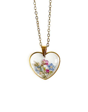 Naszyjnik serce z kwiatami w żywicy, Colie