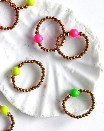 Pierścionek : Swarovski neon pearls : NEON PINK : gold, kaktusia