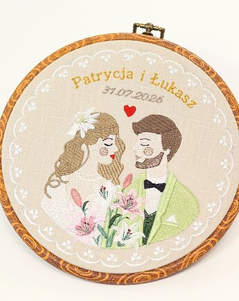 Personalizowana pamiątka ślubna, haft w oprawie vintage, Plasun