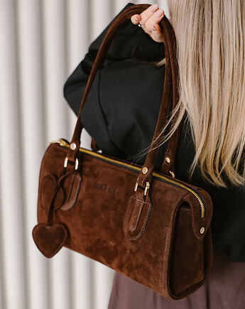 Perfect bag - skórzana torebka - zamszowa - brąz, NASHE