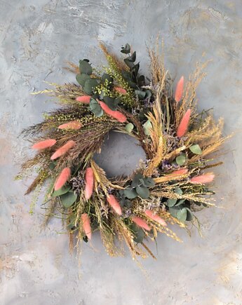 Wianek dekoracyjny, wiosenny, z suszonych i stabilizowanych roślin, Rondo Kwiatowe