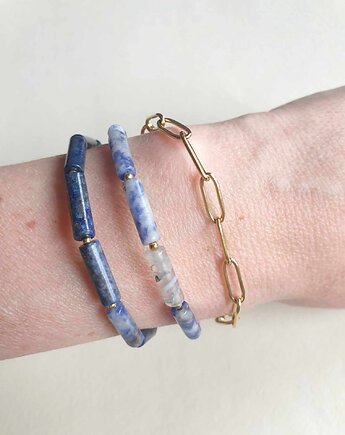 Bransoletka FALA lapis lazuli, jaspis niebieski, agat mszysty, modesign
