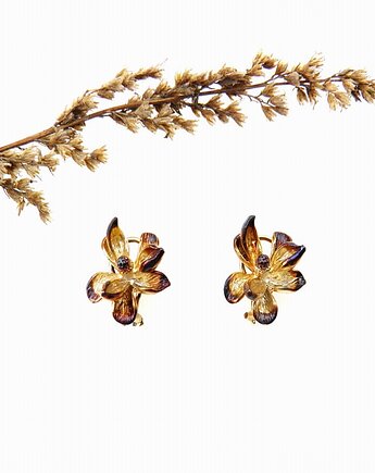 Brązowe magnolie - klipsy srebrne, VENUS GALERIA