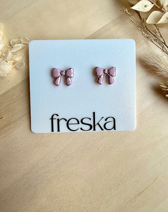 Kolczyki Kokardki matowe ze złotem -brudny róż, freska