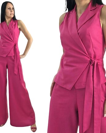 Letni komplet damski kamizelka i szerokie spodnie palazzo fuksja, MM FASHION