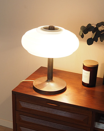 Duńska lampa biurkowa z lat 60. z dekoracyjnym kloszem, metal, Przetwory design