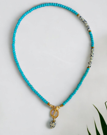 Naszyjnik z serduszkiem : jaspis dalmatyński, howlit, kaktusia