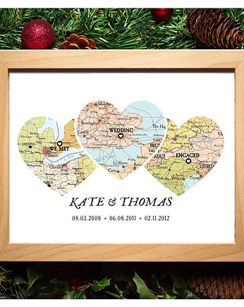 Plakat Personalizowana mapa serca 3 lokalizacje, wejustlikeprints